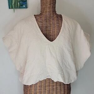 FRAY Gauzy Gauzy Cream Short Sleeve Crop Top Small